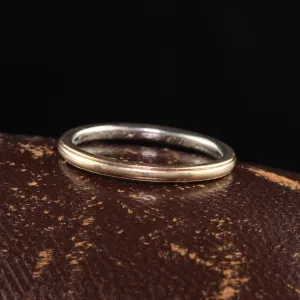 Antique Art Deco 18K Yellow Gold and Platinum Engraved Wedding Band - Size 6 3/4