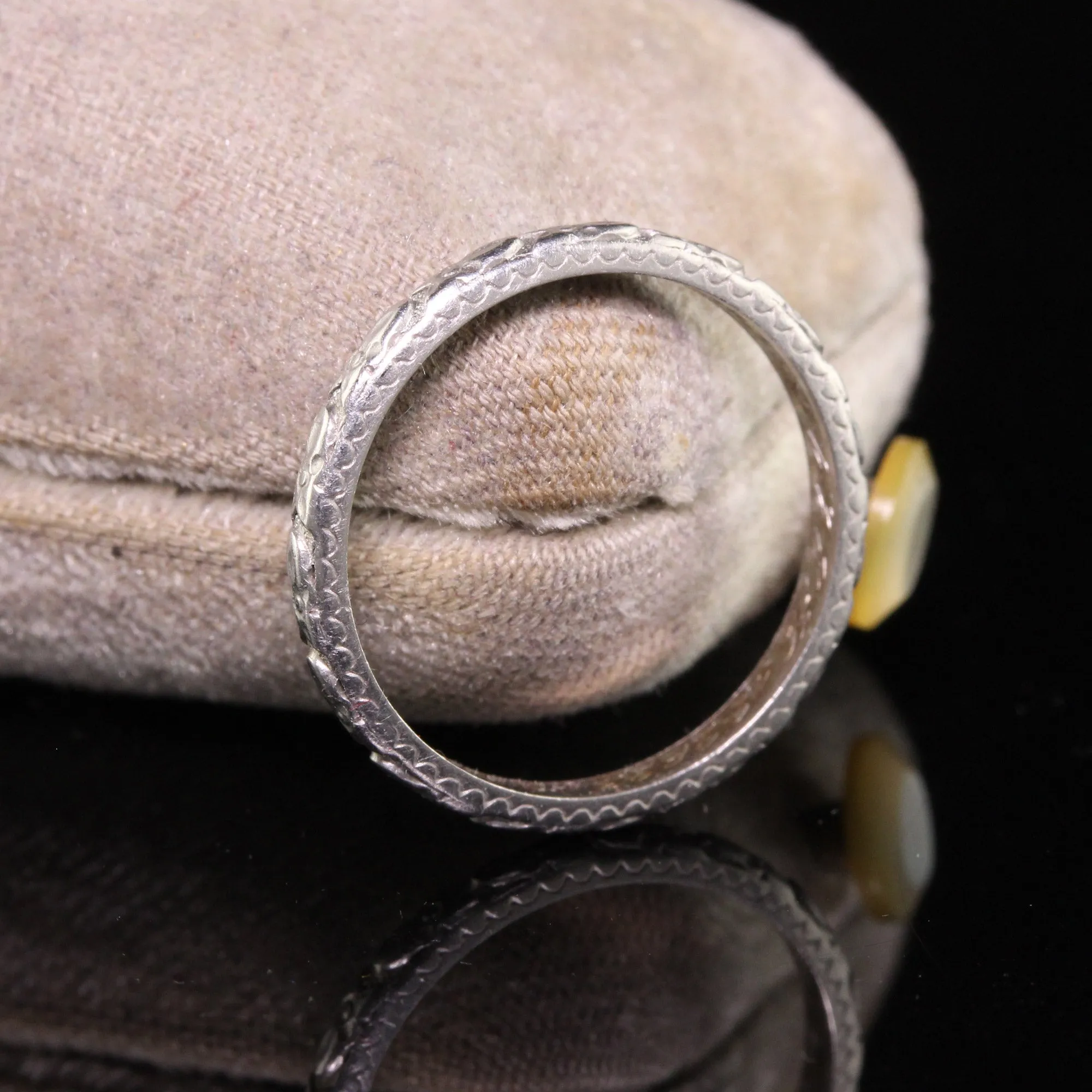 Antique Art Deco Art Carved Wood Co Platinum Engraved Wedding Band
