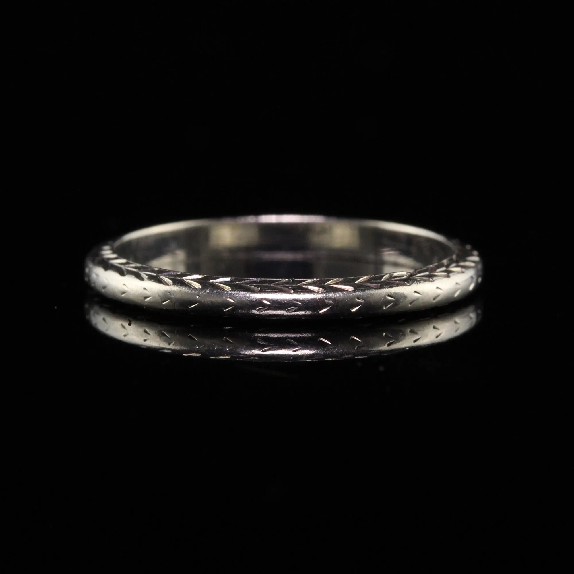Antique Art Deco Belais 18K White Gold Engraved Wedding Band - Size 5