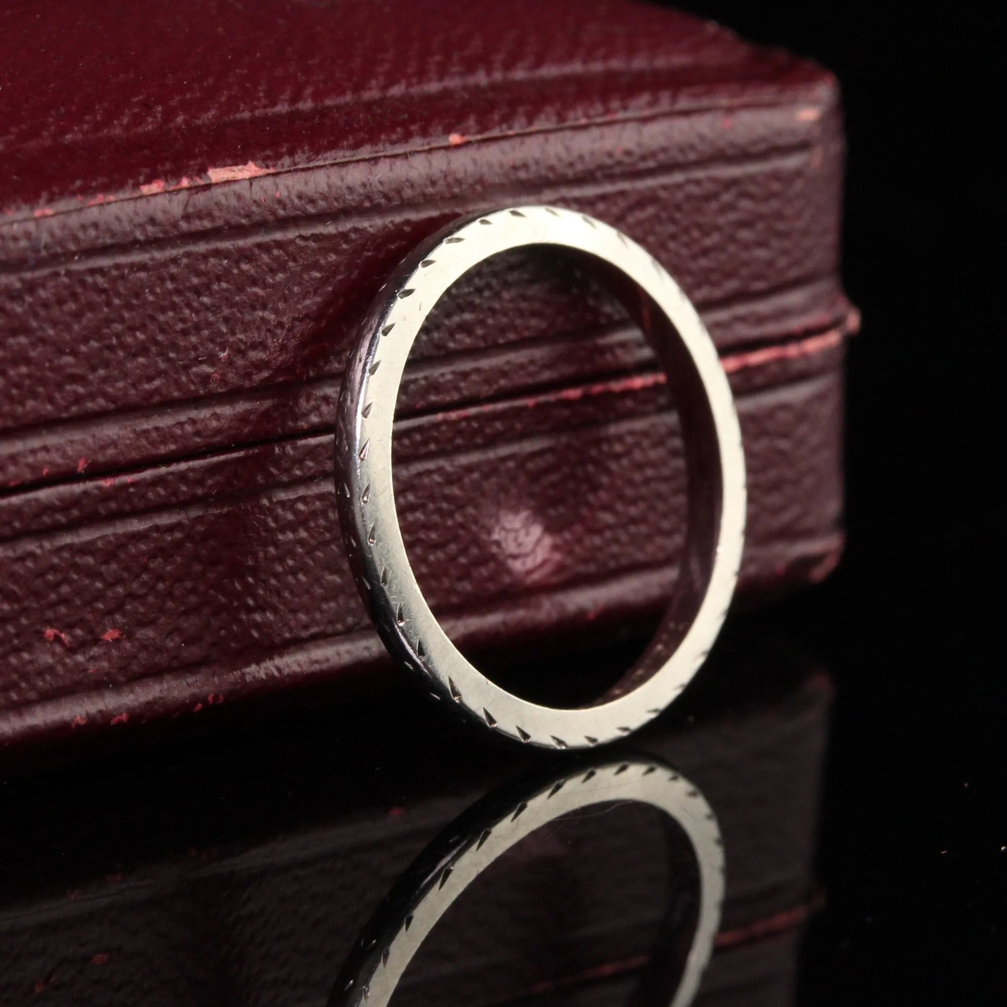 Antique Art Deco Belais 18K White Gold Engraved Wedding Band - Size 5