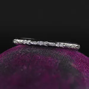 Antique Art Deco Lohengrin 18K White Gold Engraved Wedding Band