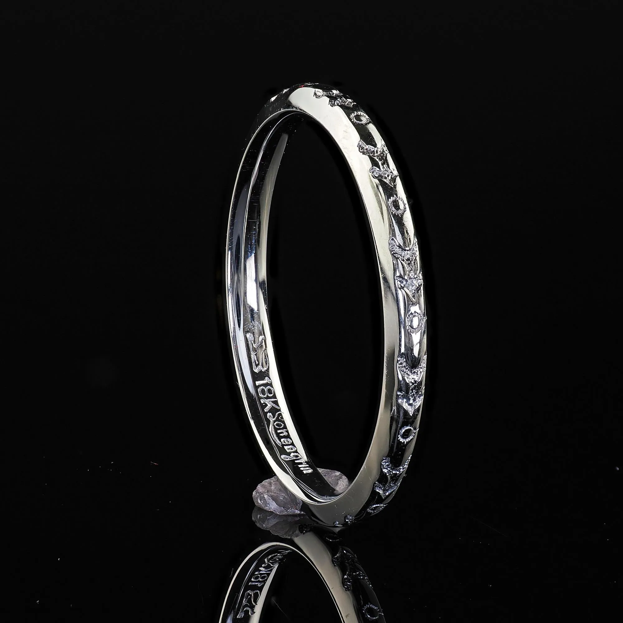 Antique Art Deco Lohengrin 18K White Gold Engraved Wedding Band