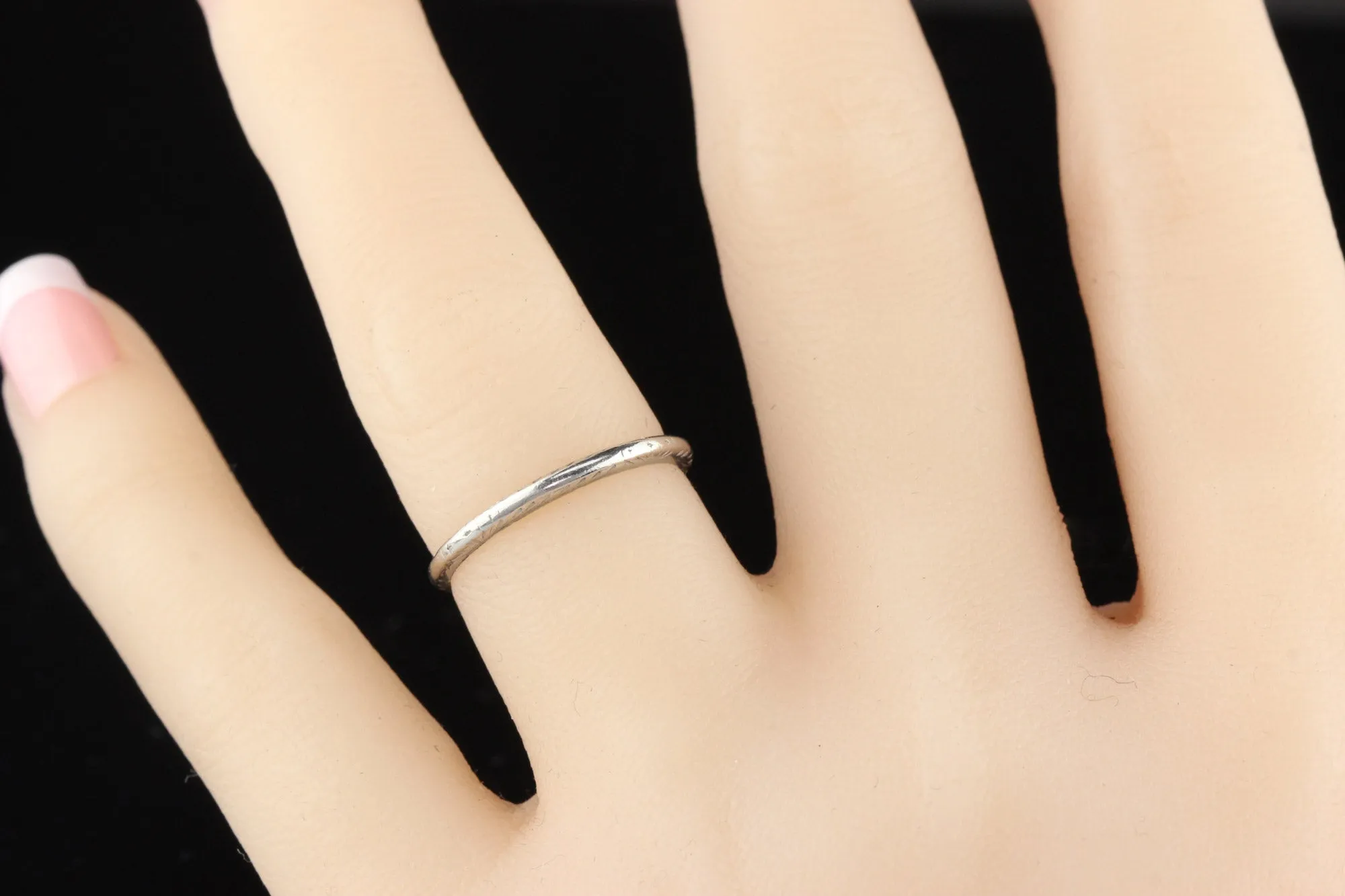 Antique Art Deco Platinum Engraved Wedding Band - Size 5.75