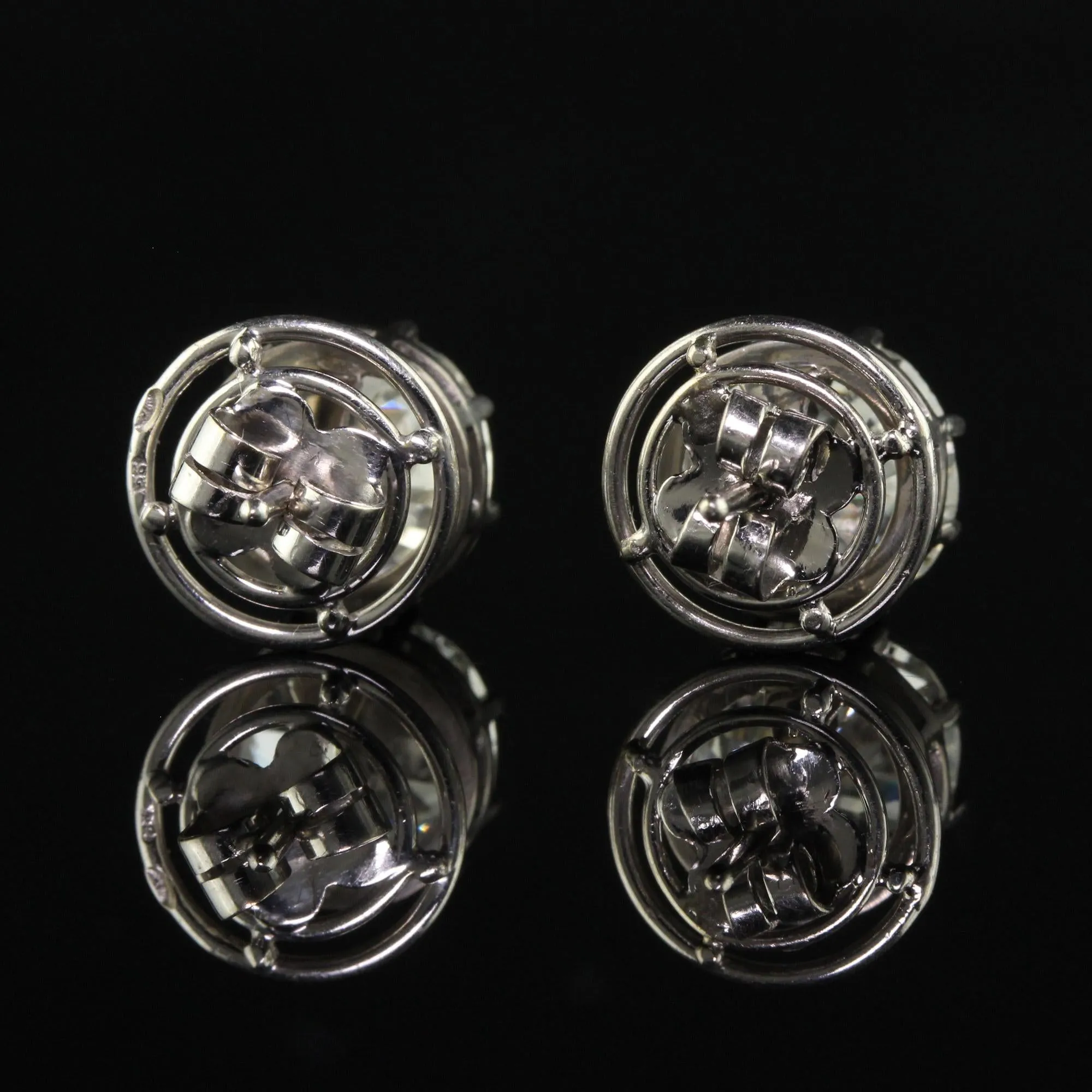 Antique Art Deco Platinum Old European Diamond Stud Earrings - GIA