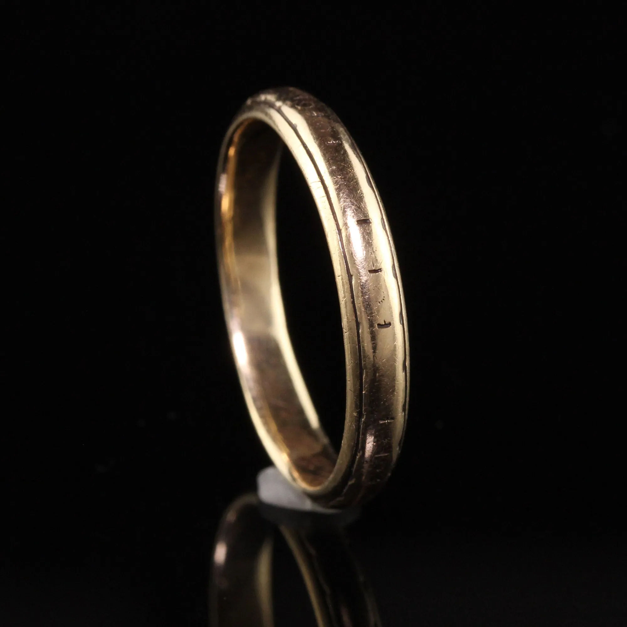 Antique Art Deco White Rose 14K Yellow Gold Engraved Wedding Band