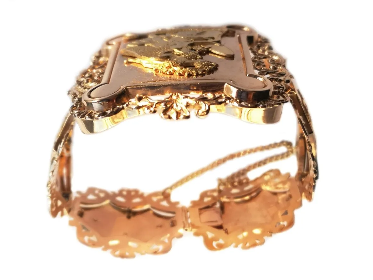 Antique French Louis Philippe 1840 18k Yellow & Rose Gold Neo Classical Cuff Bracelet