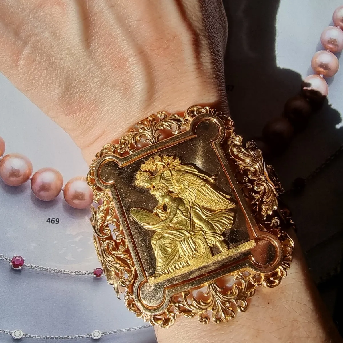 Antique French Louis Philippe 1840 18k Yellow & Rose Gold Neo Classical Cuff Bracelet