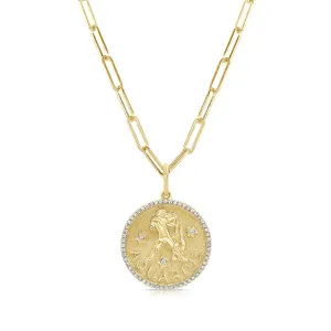 Aquarius Zodiac Diamond Necklace in 14KT Yellow Gold