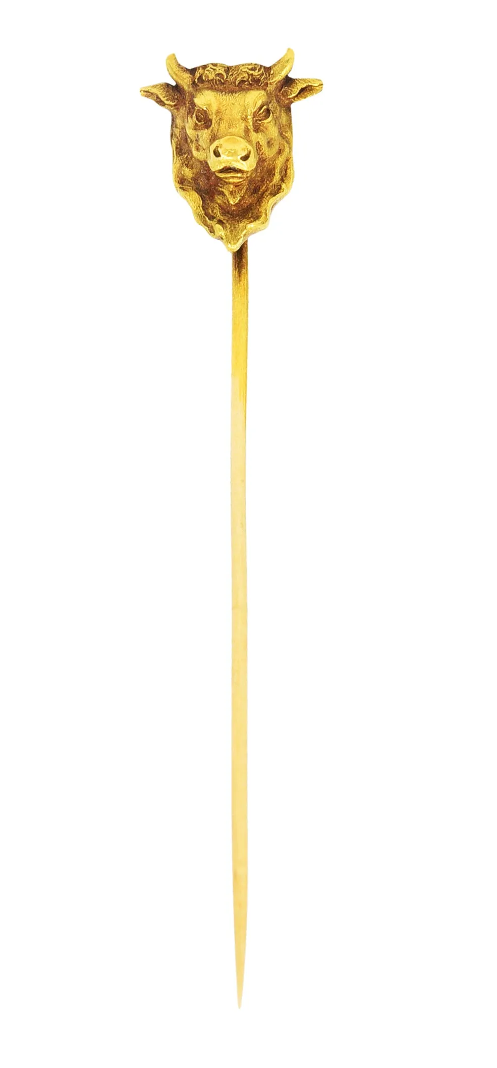 Art Nouveau 18 Karat Yellow Gold Taurus Zodiac Stick Pin