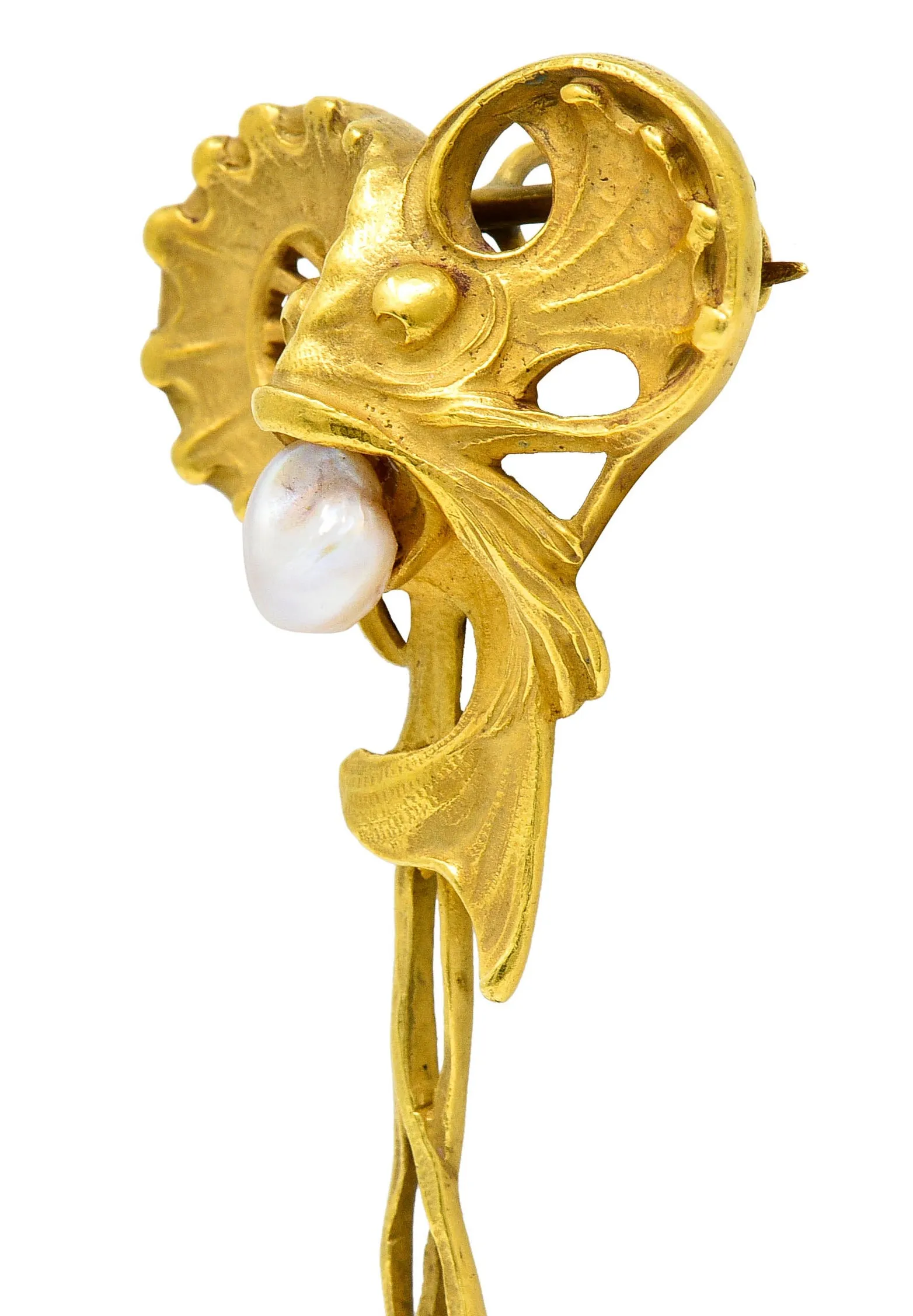 Art Nouveau Pearl 18 Karat Gold Sea Serpent Pendant Brooch