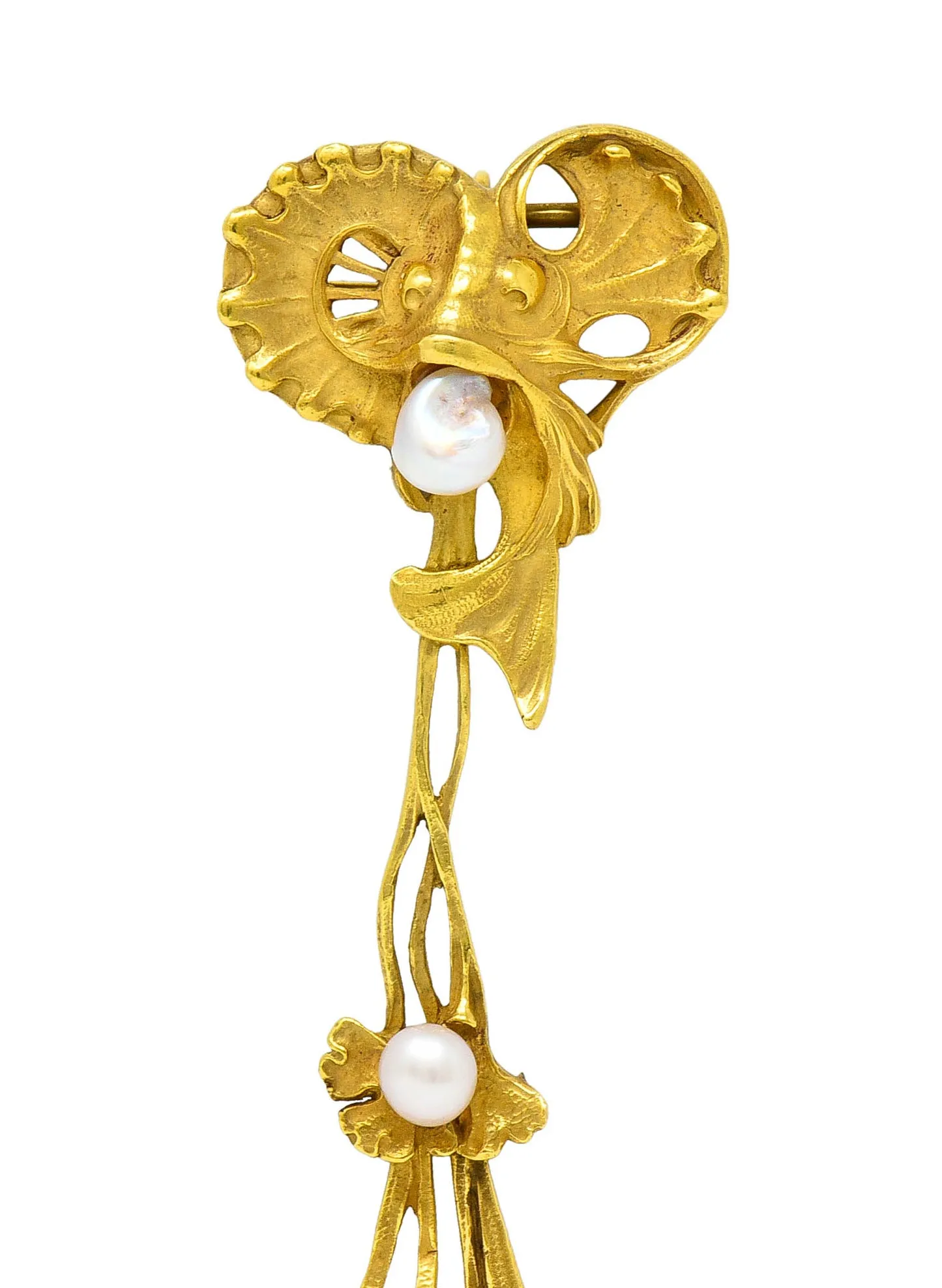 Art Nouveau Pearl 18 Karat Gold Sea Serpent Pendant Brooch