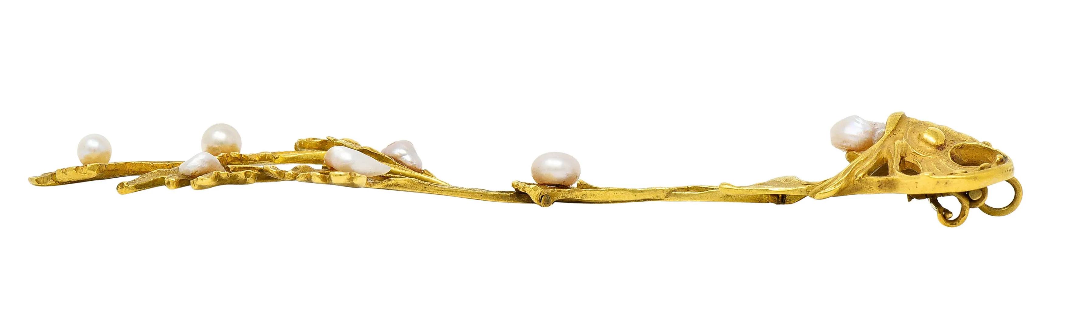 Art Nouveau Pearl 18 Karat Gold Sea Serpent Pendant Brooch