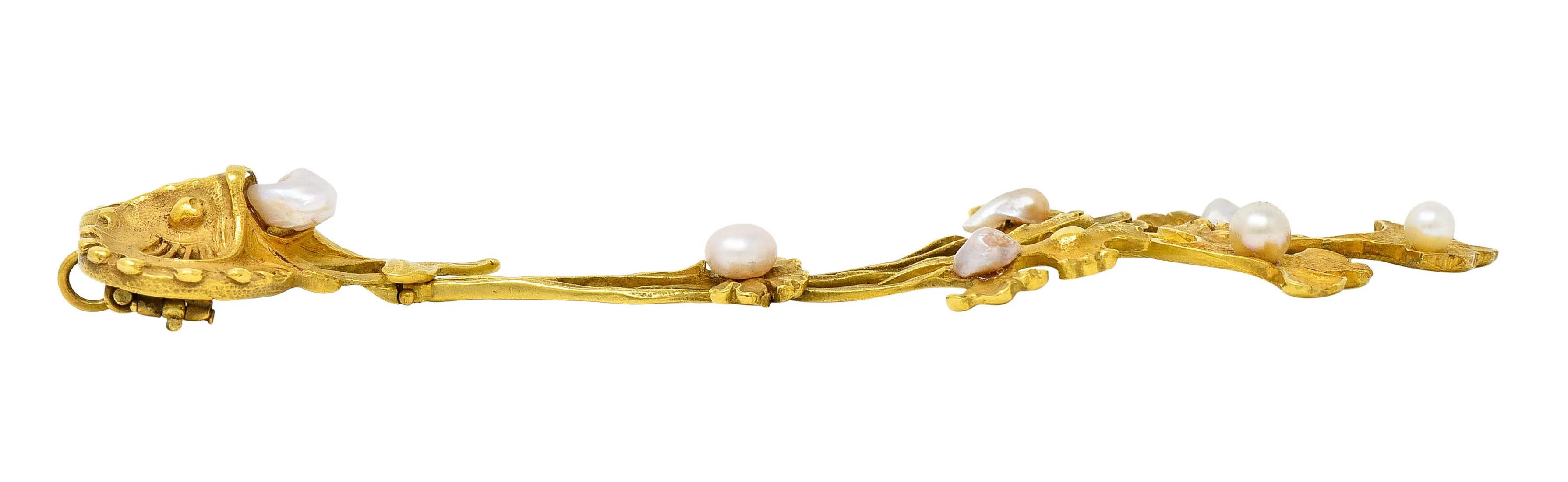 Art Nouveau Pearl 18 Karat Gold Sea Serpent Pendant Brooch