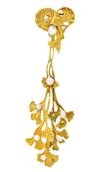 Art Nouveau Pearl 18 Karat Gold Sea Serpent Pendant Brooch