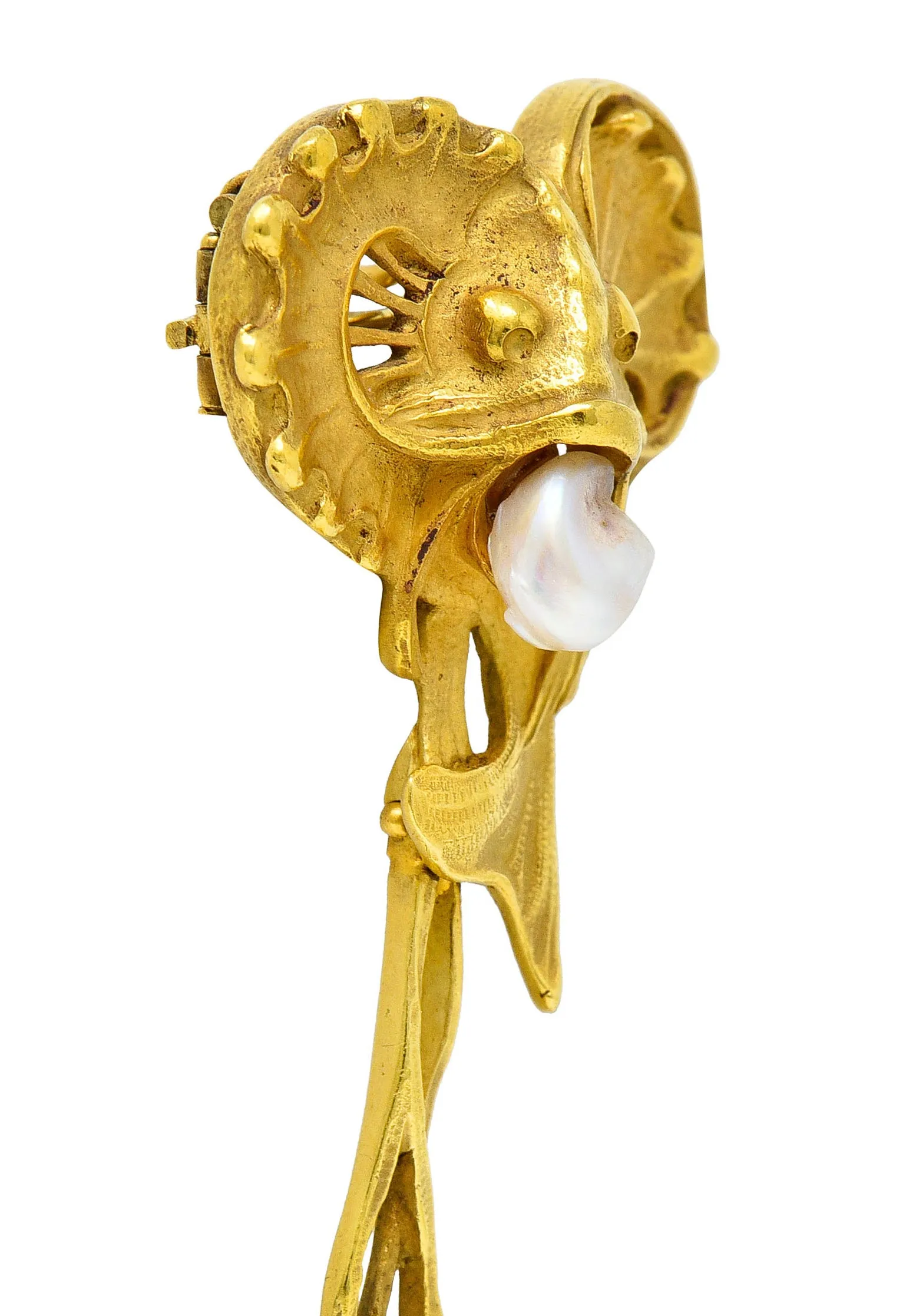 Art Nouveau Pearl 18 Karat Gold Sea Serpent Pendant Brooch