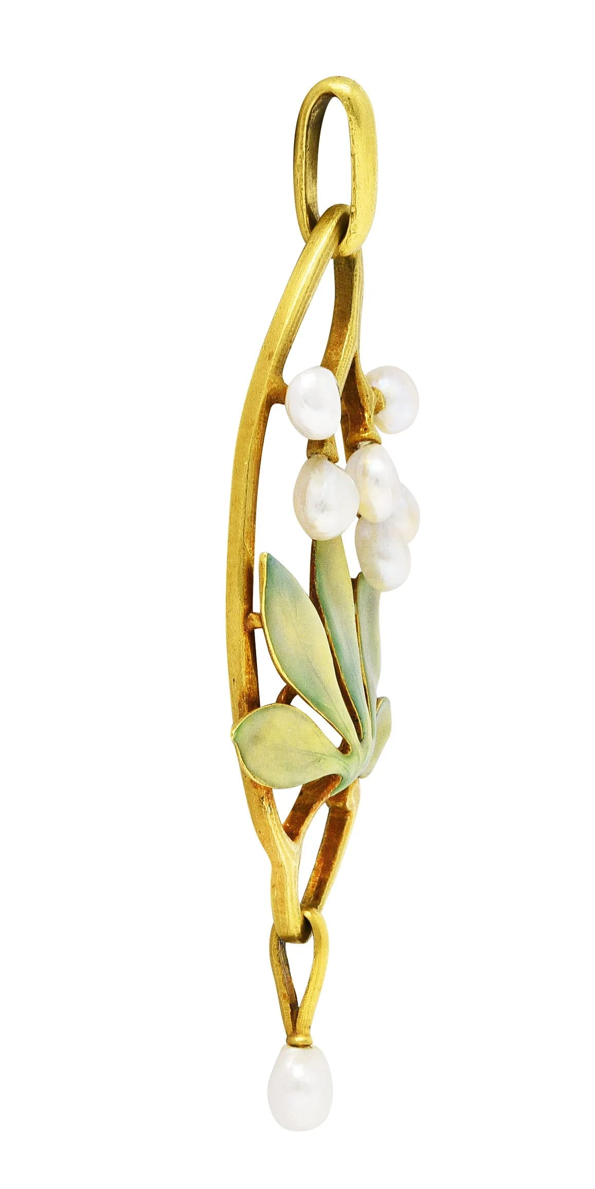 Art Nouveau Pearl Enamel 18 Karat Gold Pendant