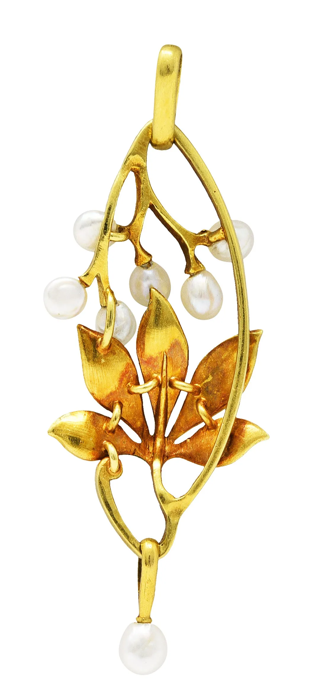 Art Nouveau Pearl Enamel 18 Karat Gold Pendant