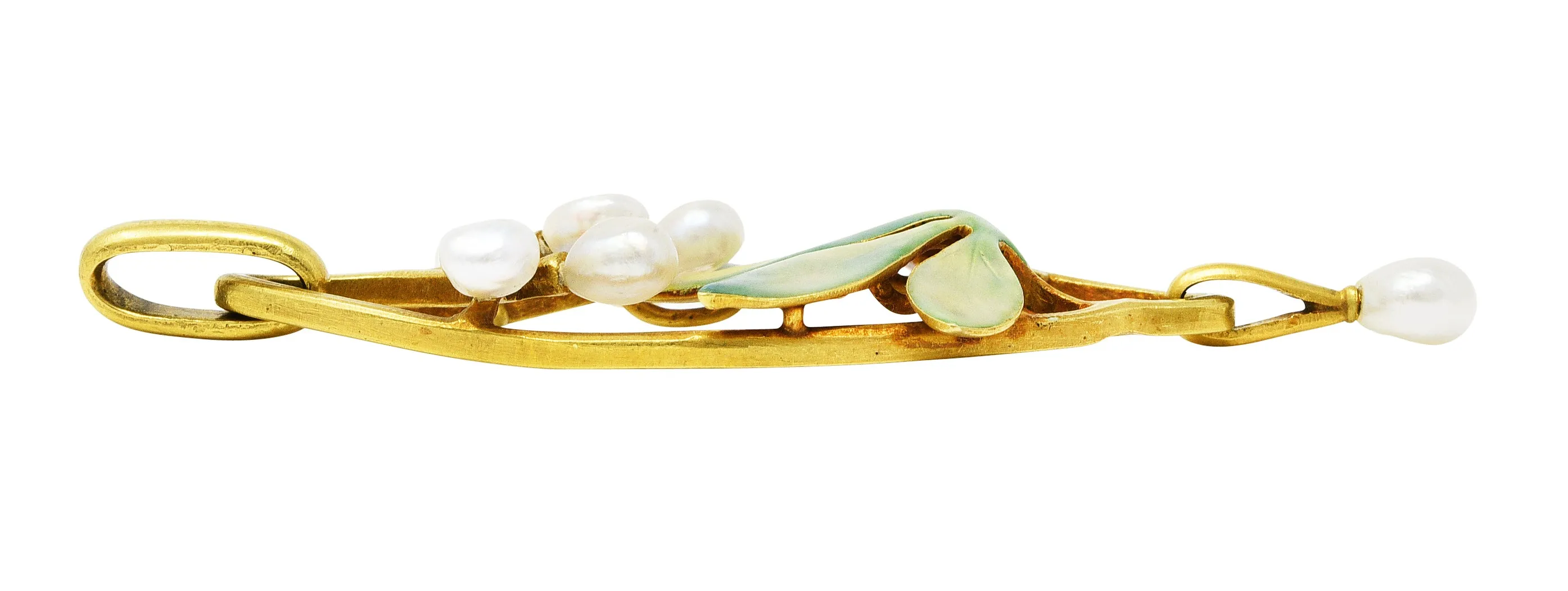 Art Nouveau Pearl Enamel 18 Karat Gold Pendant