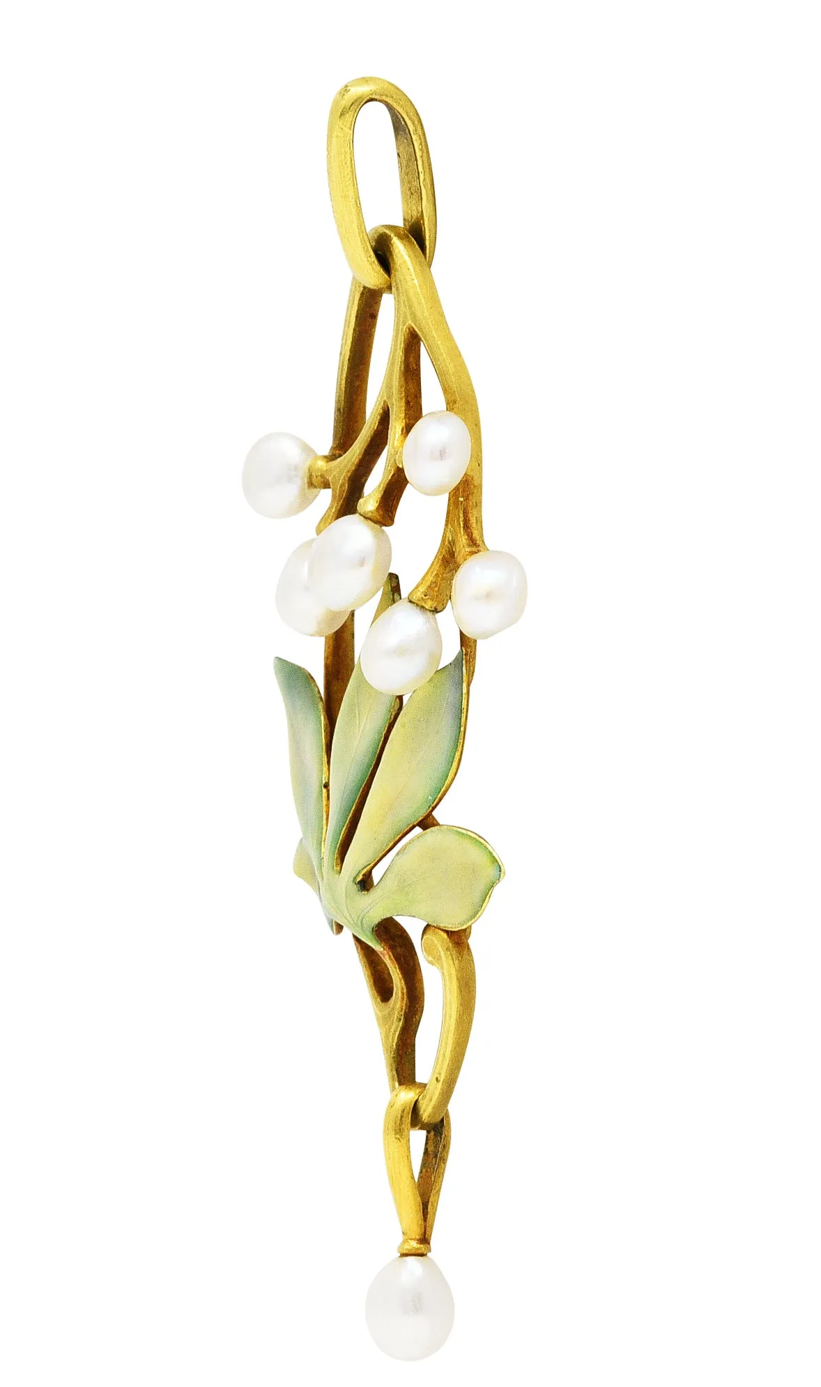 Art Nouveau Pearl Enamel 18 Karat Gold Pendant