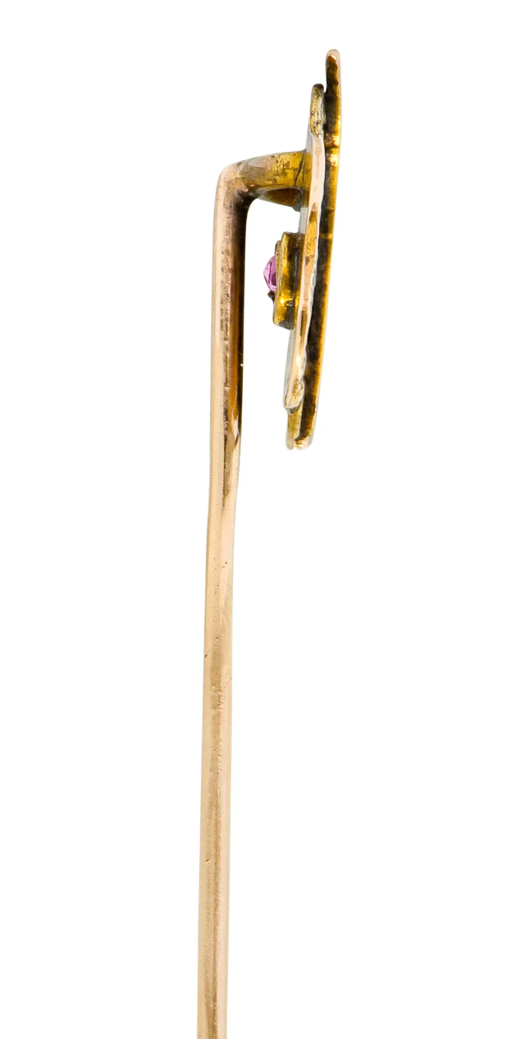 Art Nouveau Ruby 14 Karat Two-Tone Gold Crescent Moon Night Sky Stickpin