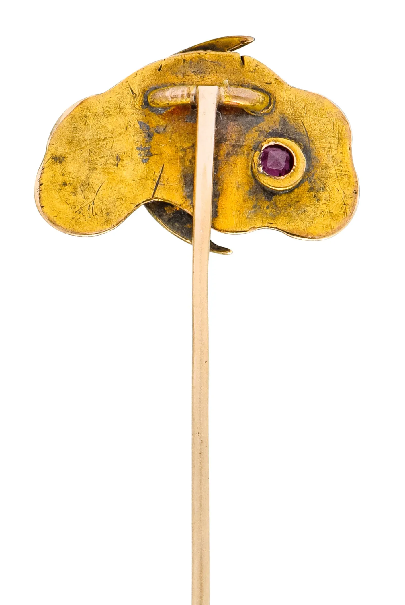 Art Nouveau Ruby 14 Karat Two-Tone Gold Crescent Moon Night Sky Stickpin
