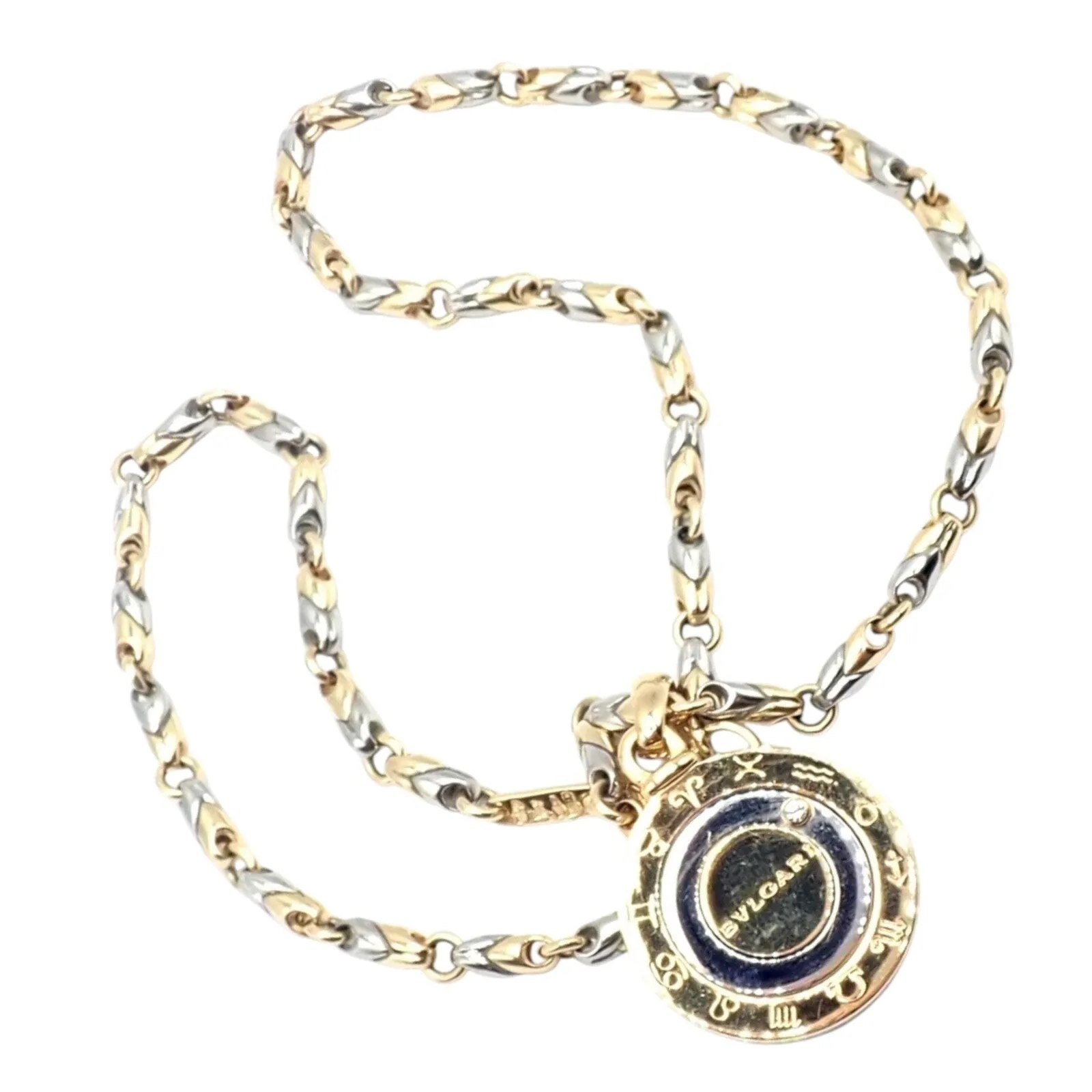 Authentic! Bulgari Bvlgari 18k Yellow Gold Steel Diamond Zodiac Pendant Necklace