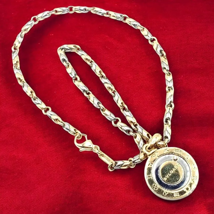 Authentic! Bulgari Bvlgari 18k Yellow Gold Steel Diamond Zodiac Pendant Necklace