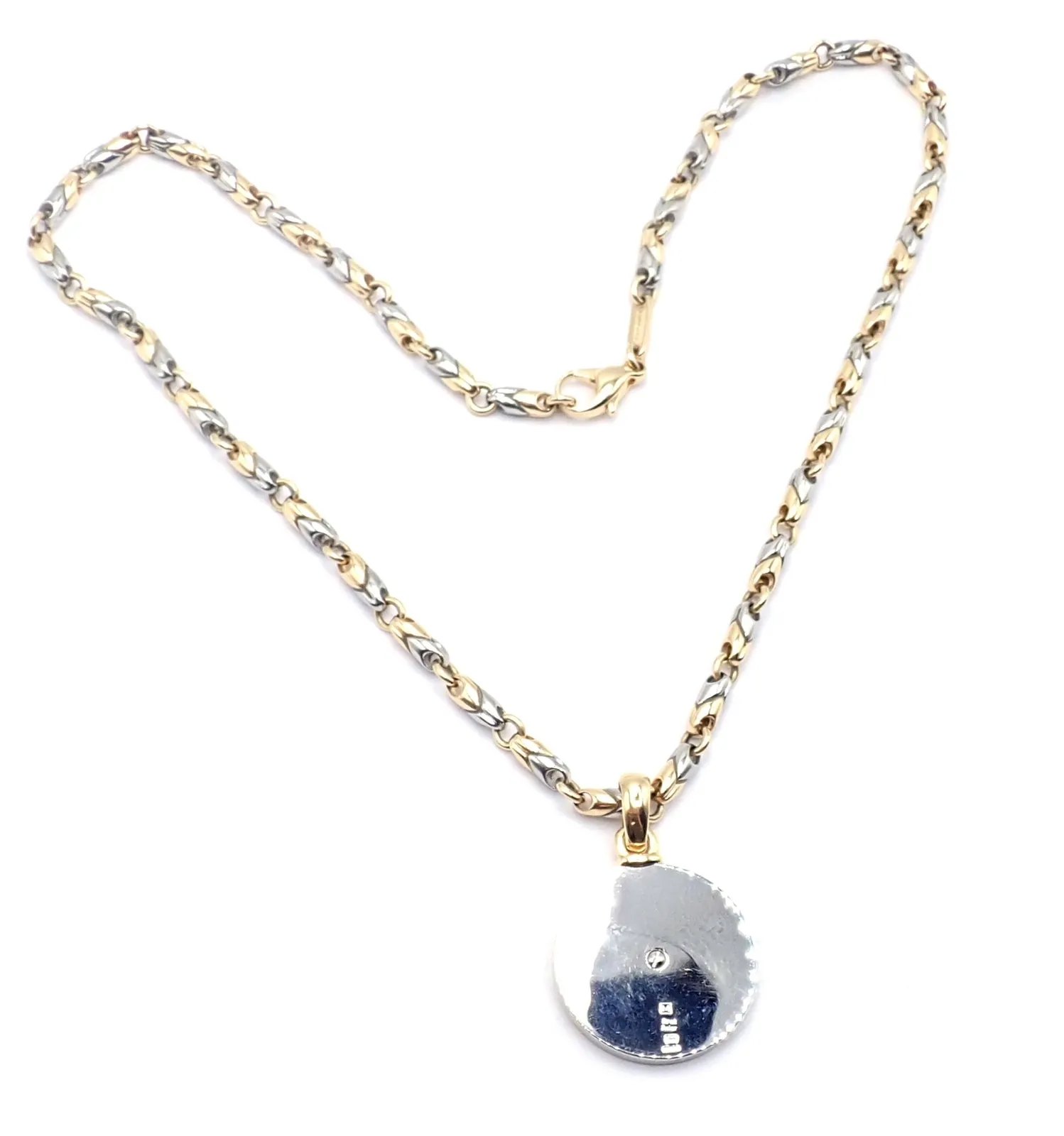 Authentic! Bulgari Bvlgari 18k Yellow Gold Steel Diamond Zodiac Pendant Necklace