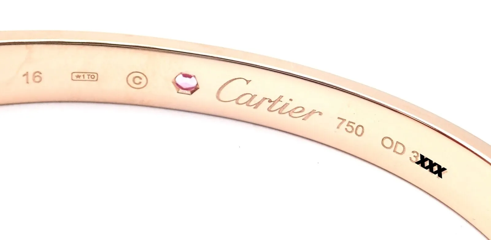 Authentic! Cartier 18k Rose Gold Pink Sapphire Love Cuff Open Bracelet Size 16