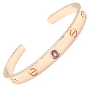 Authentic! Cartier 18k Rose Gold Pink Sapphire Love Cuff Open Bracelet Size 16