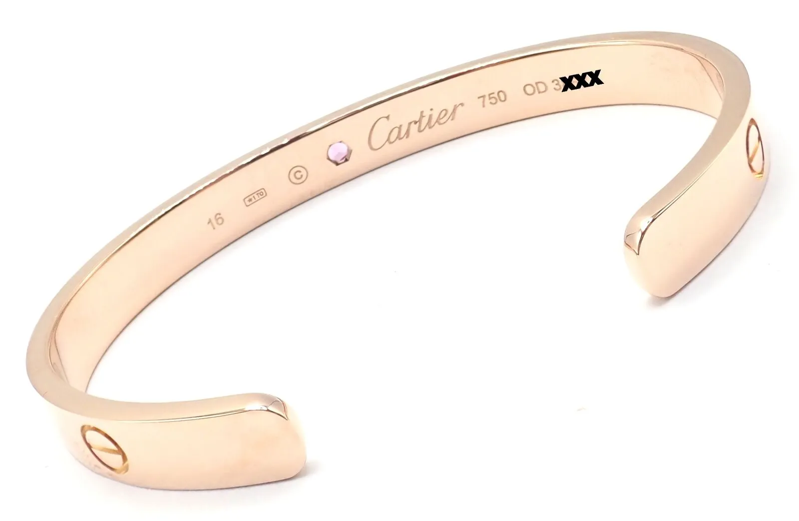 Authentic! Cartier 18k Rose Gold Pink Sapphire Love Cuff Open Bracelet Size 16