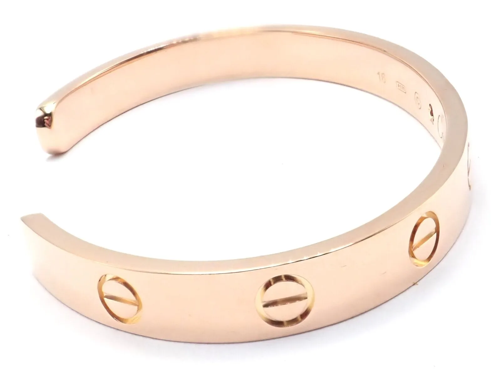 Authentic! Cartier 18k Rose Gold Pink Sapphire Love Cuff Open Bracelet Size 16