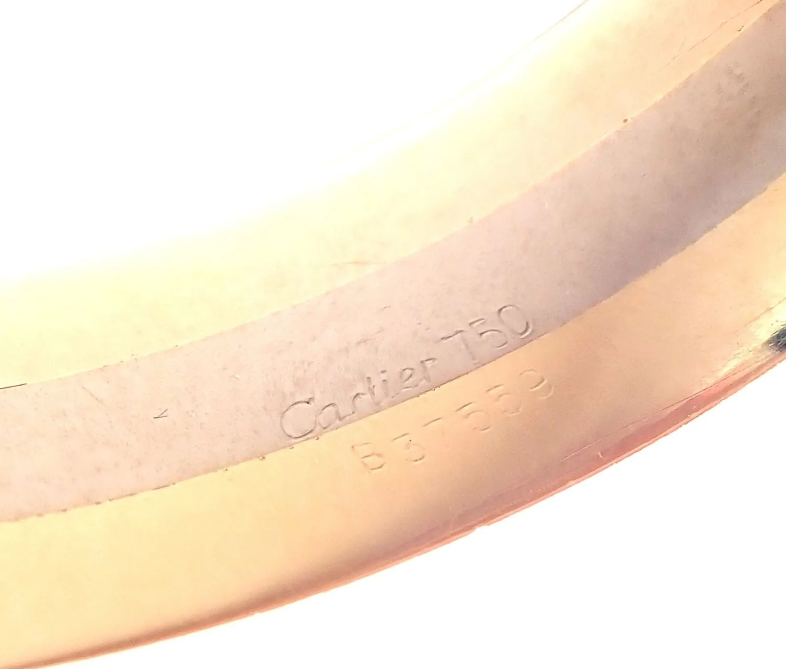 Authentic! Cartier 18k Tri-Color Gold Diamond Double C Wide Cuff Bangle Bracelet