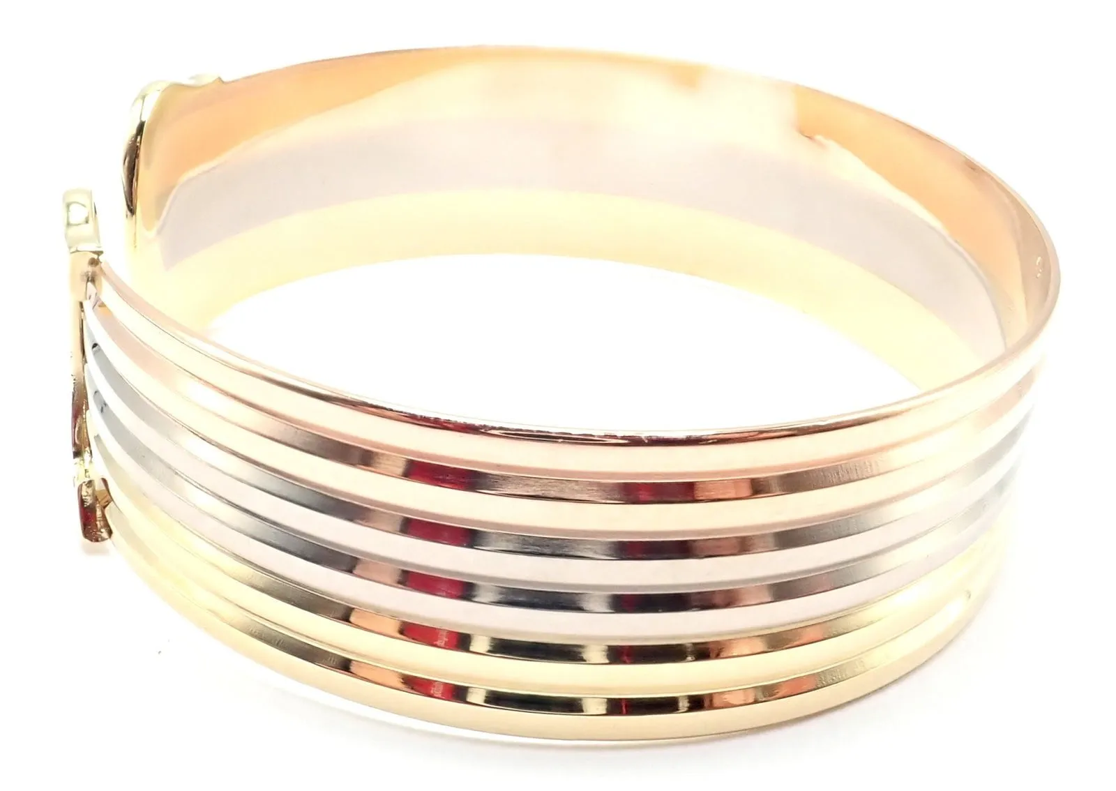 Authentic! Cartier 18k Tri-Color Gold Double C Wide Cuff Bangle Bracelet