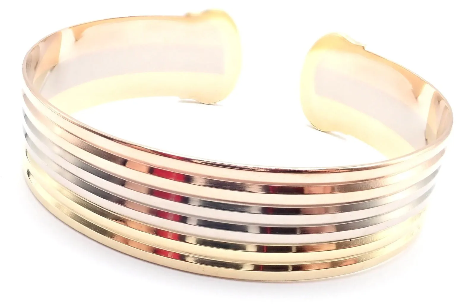 Authentic! Cartier 18k Tri-Color Gold Double C Wide Cuff Bangle Bracelet