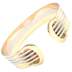 Authentic! Cartier 18k Tri-Color Gold Double C Wide Cuff Bangle Bracelet