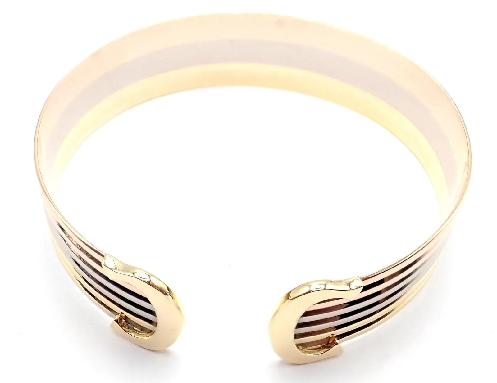 Authentic! Cartier 18k Tri-Color Gold Double C Wide Cuff Bangle Bracelet