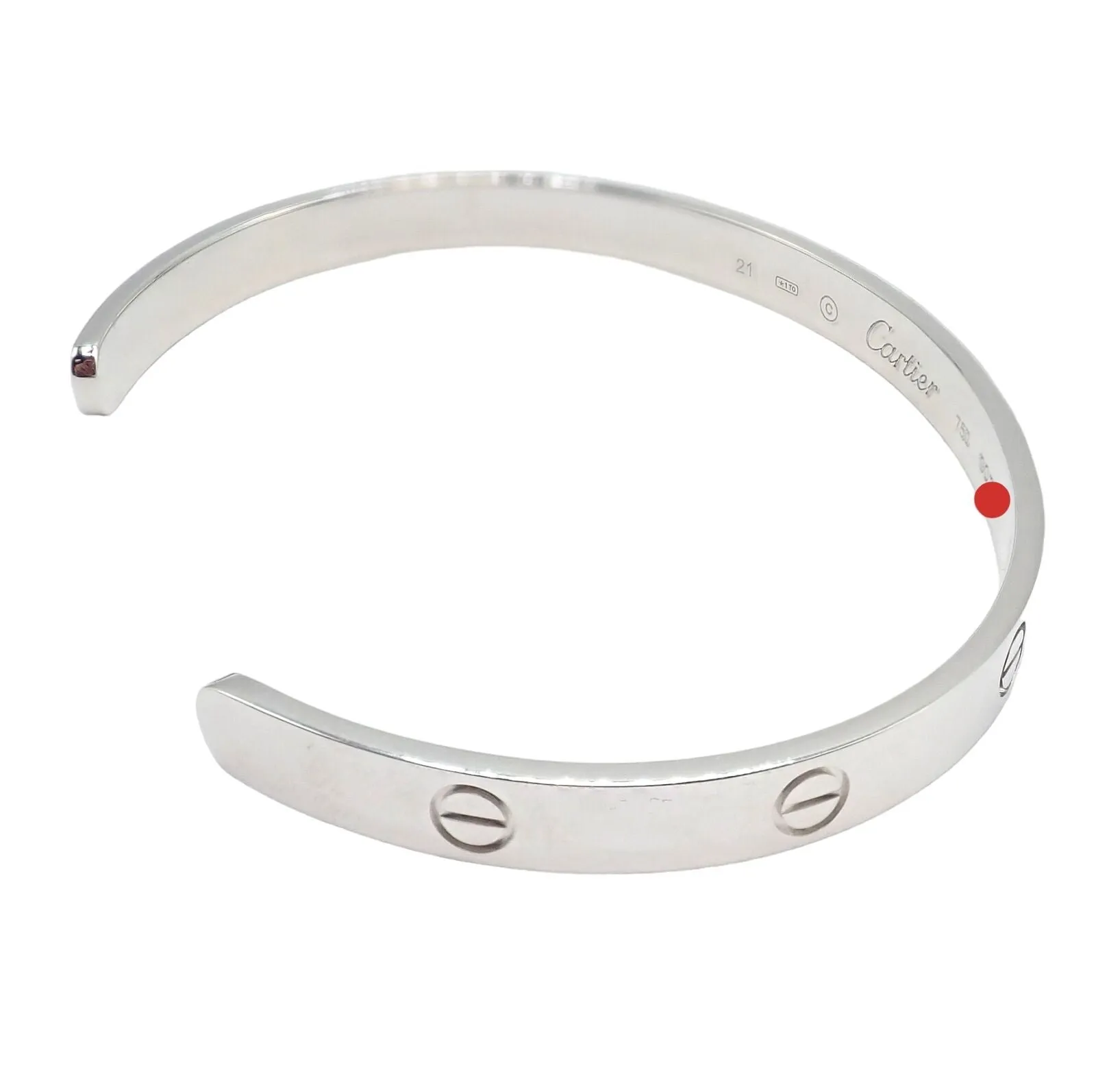 Authentic! Cartier 18k White Gold Love Cuff Open Bracelet Size 21 w/ Certificate