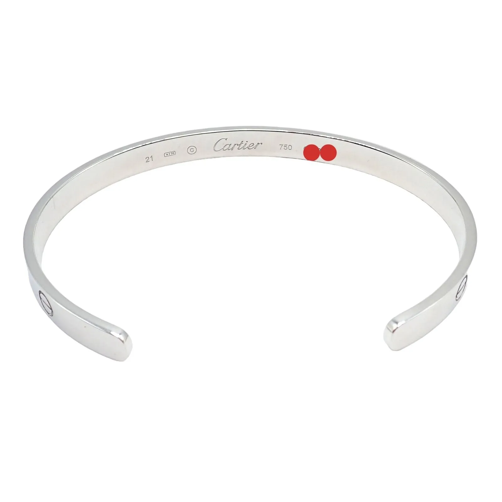 Authentic! Cartier 18k White Gold Love Cuff Open Bracelet Size 21 w/ Certificate