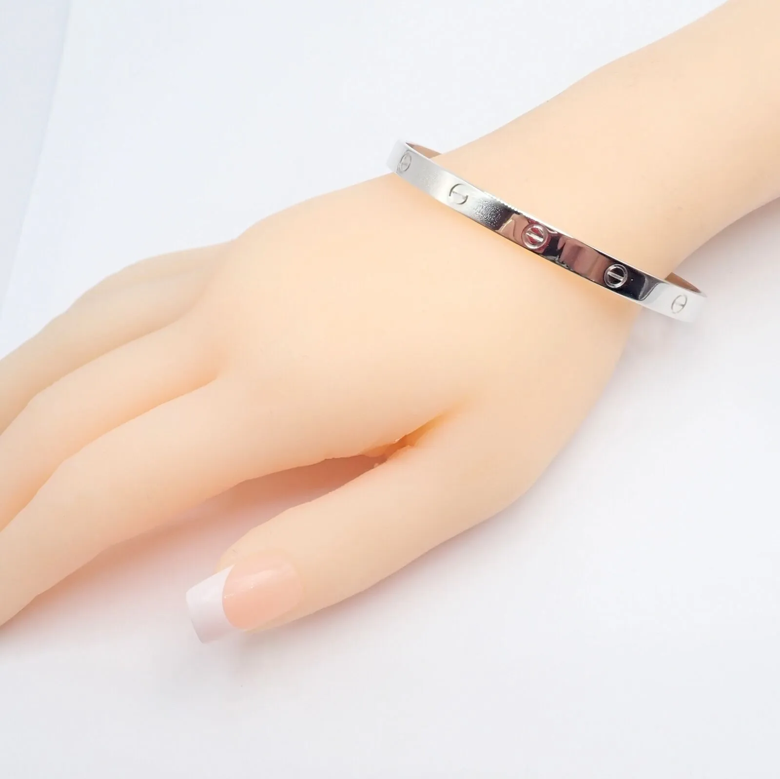 Authentic! Cartier 18k White Gold Love Cuff Open Bracelet Size 21 w/ Certificate