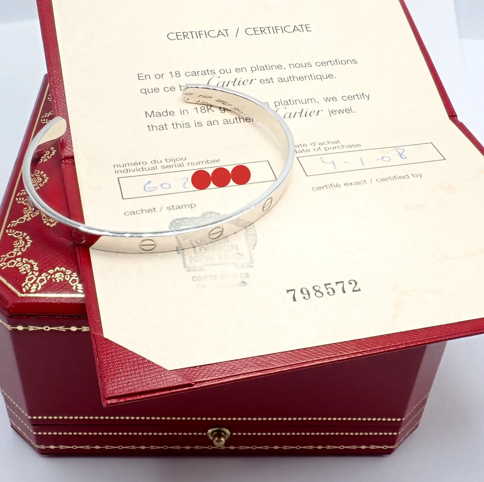 Authentic! Cartier 18k White Gold Love Cuff Open Bracelet Size 21 w/ Certificate