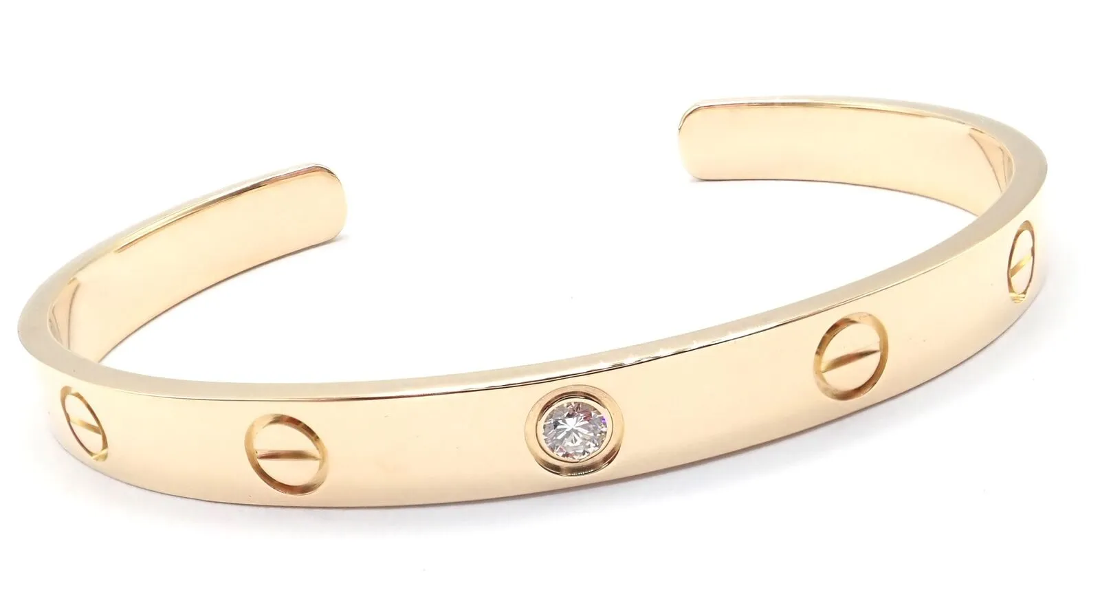 Authentic! Cartier 18k Yellow Gold Diamond Love Cuff Open Bracelet Size 17