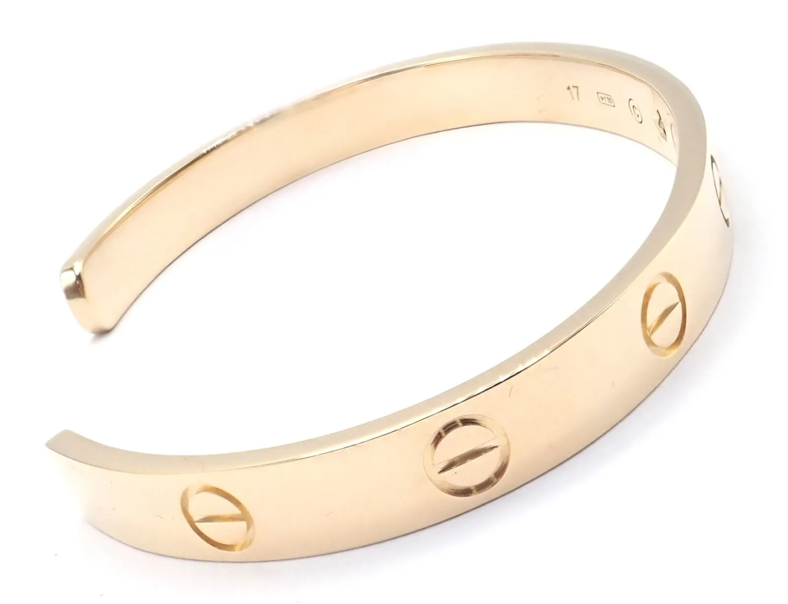 Authentic! Cartier 18k Yellow Gold Diamond Love Cuff Open Bracelet Size 17