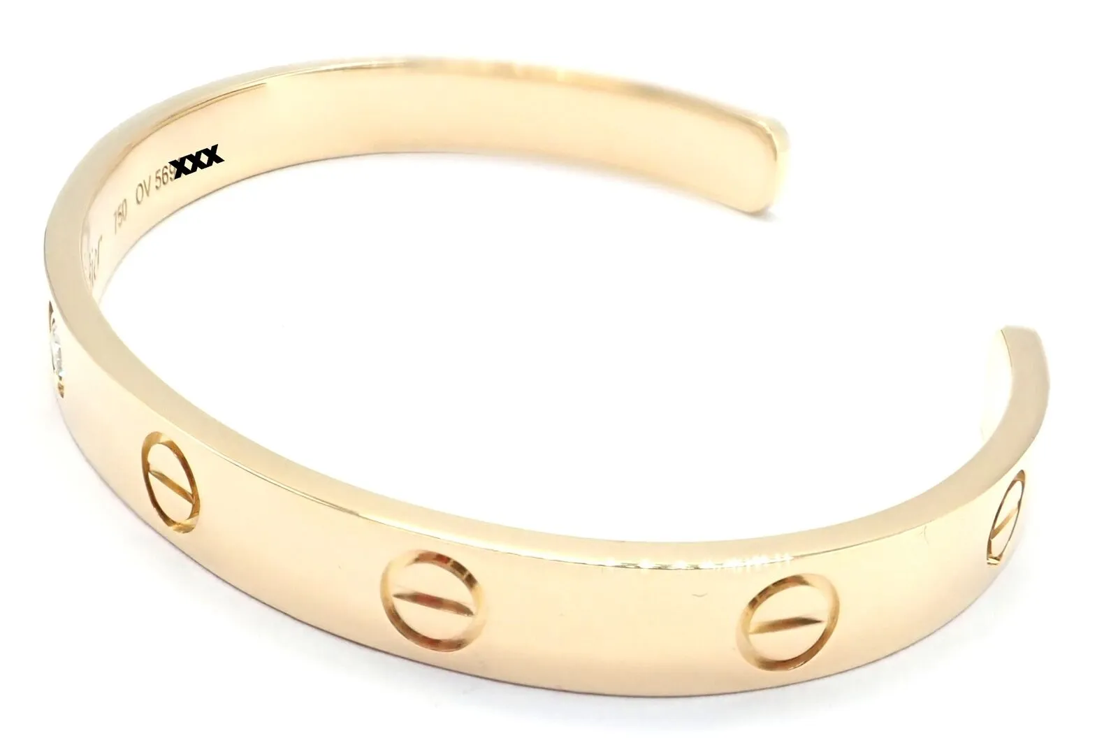 Authentic! Cartier 18k Yellow Gold Diamond Love Cuff Open Bracelet Size 17