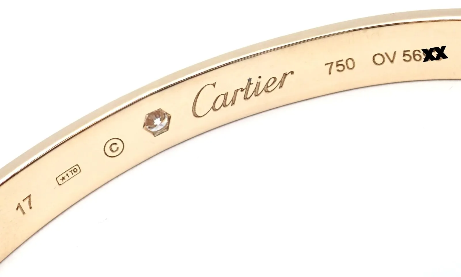 Authentic! Cartier 18k Yellow Gold Diamond Love Cuff Open Bracelet Size 17