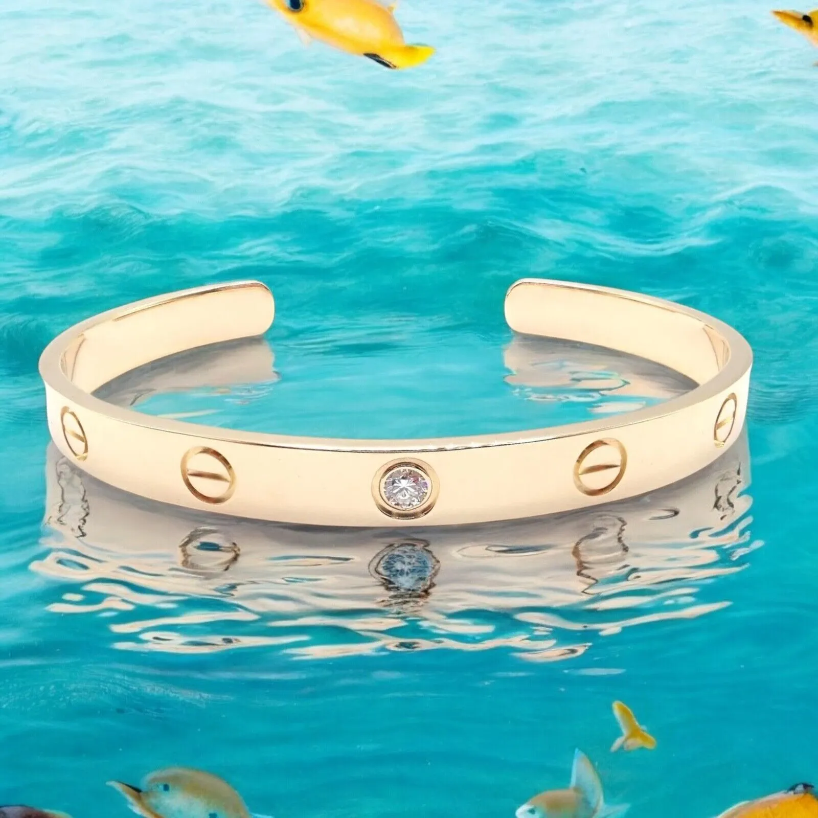 Authentic! Cartier 18k Yellow Gold Diamond Love Cuff Open Bracelet Size 17