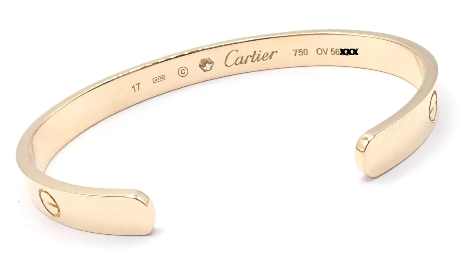 Authentic! Cartier 18k Yellow Gold Diamond Love Cuff Open Bracelet Size 17