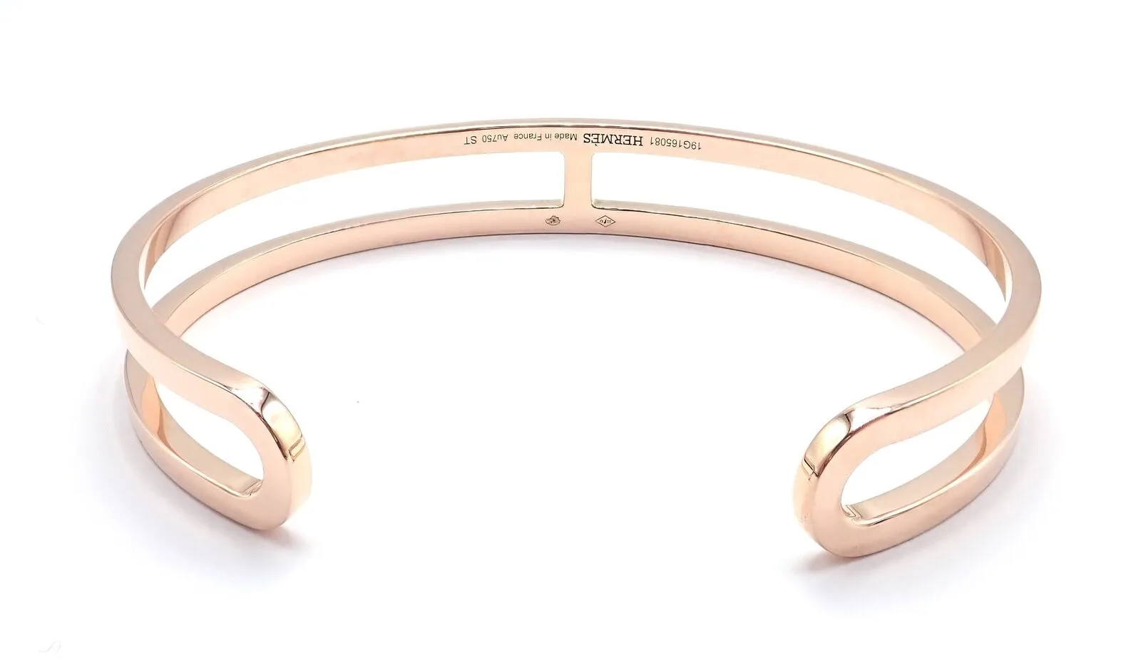 Authentic! Hermes 18k Rose Gold H Open Cuff Bangle Bracelet