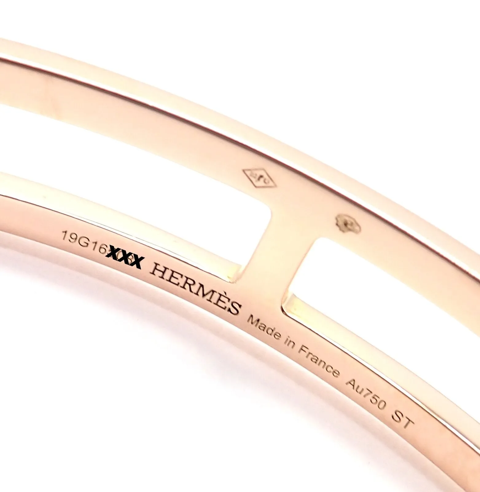 Authentic! Hermes 18k Rose Gold H Open Cuff Bangle Bracelet