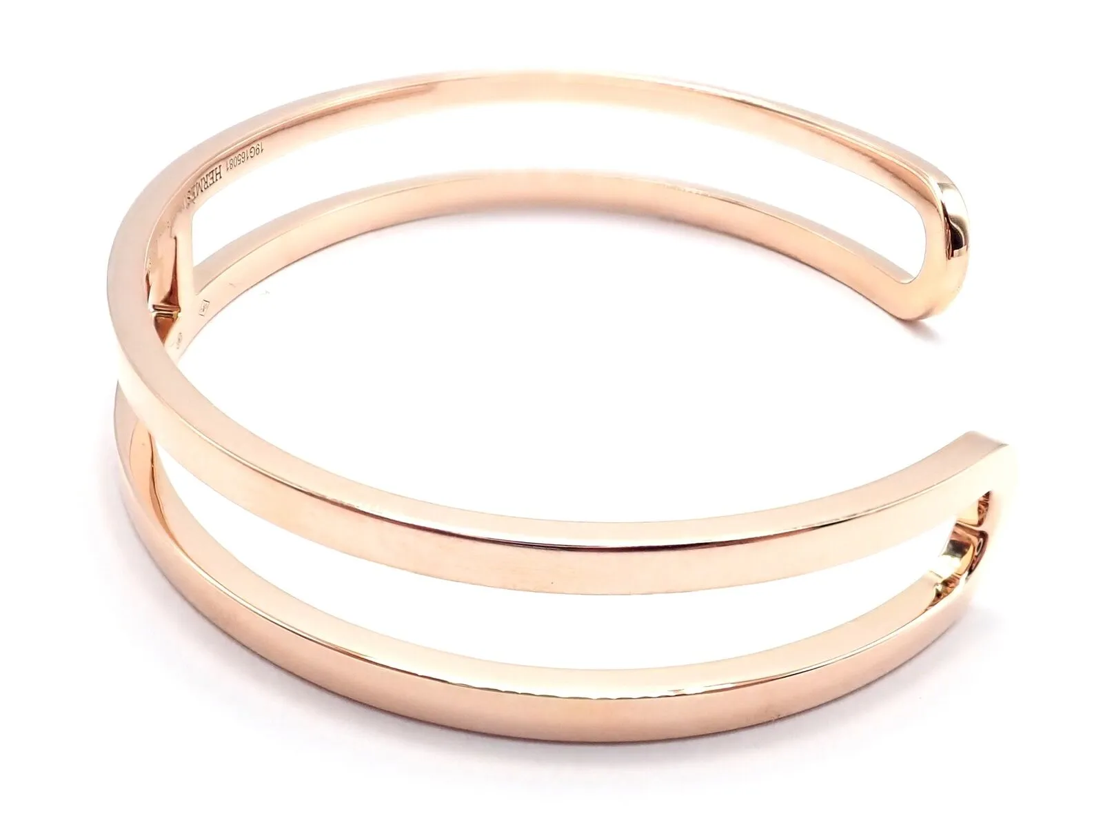 Authentic! Hermes 18k Rose Gold H Open Cuff Bangle Bracelet